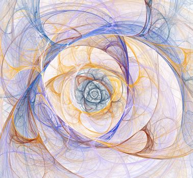 An abstract computer generated modern fractal design on white background. Abstract fractal color texture. Digital art. Abstract Form & Colors. Computer-generated fractal abstraction of glowing tunnel