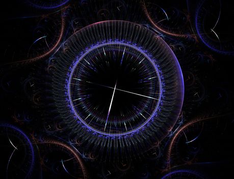 Time Machine. Mechanism of eternity.3D surreal illustration. Fractal Time series. Composition of clock and fractal elements with metaphorical relationship to time, science and modern technology. Fractal artwork, abstraction of a clockwork, a time machine. Cover design template layout for corporate business card, booklet, brochure, flyer, poster, banner. Fractal artwork for creative design. Digital artwork graphic astrology magic