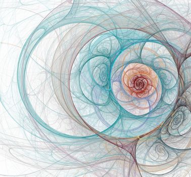 An abstract computer generated modern fractal design on white background. Abstract fractal color texture. Digital art. Abstract Form & Colors. Computer-generated fractal abstraction of glowing tunnel