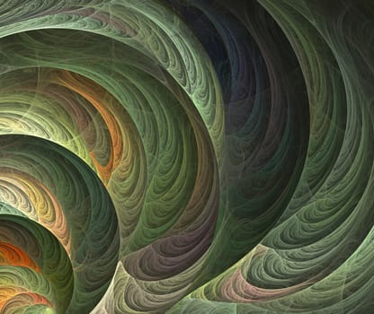 An abstract computer generated modern fractal design on dark background. Abstract fractal color texture. Digital art. Abstract Form & Colors. Fluffy spiral. Surface pattern