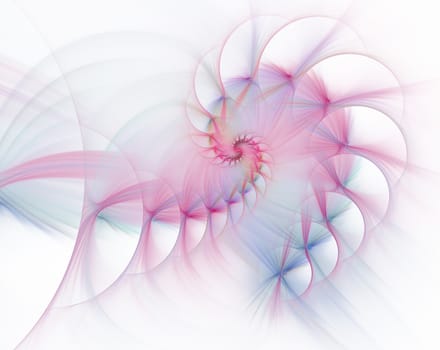 An abstract computer generated modern fractal design on dark background. Abstract fractal color texture. Digital art. Abstract Form & Colors. Fluffy spiral of stars with glowing rays