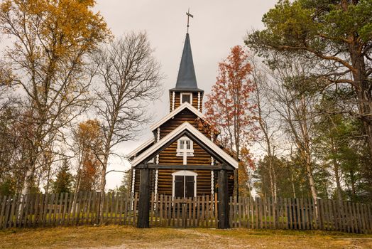 Church in Somadal, Hedmark, Norway set in an autumn setting.