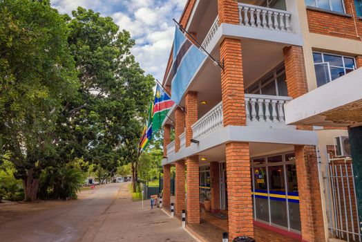 Victoria Falls, Zimbabwe - April 7, 2019 : Entrance to the N1 Hotel located 1 km from the Victoria Falls rainforest entrance. Established in 2010 N1 is a typical budget hotel with minimal amenities.