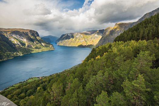 Aurlandsfjord near Aurland, Sogn og Fjordane, Norway.  It is located on the south side of the Sognefjorden in the district of Sogn.