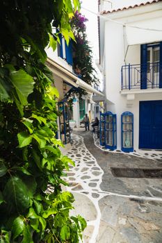 A traditional Greek street in Skiathos