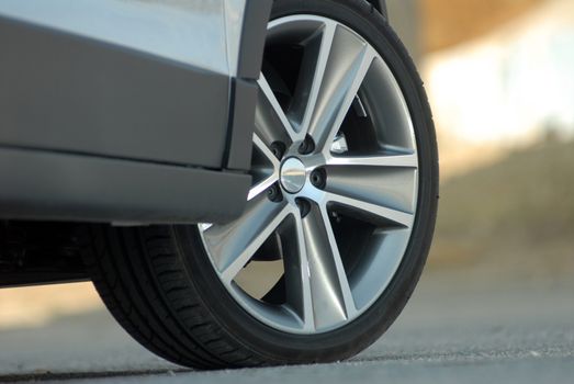 tire and alloy wheel on a passenger car