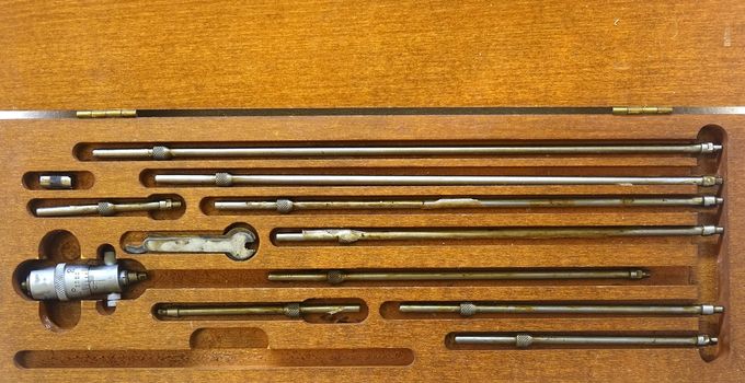 Vintage precision measuring instruments used in engineering