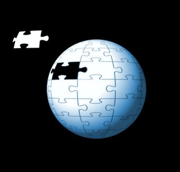 Conceptual image of a puzzle sphere with a missing piece. Good for business solutions and consulting.
