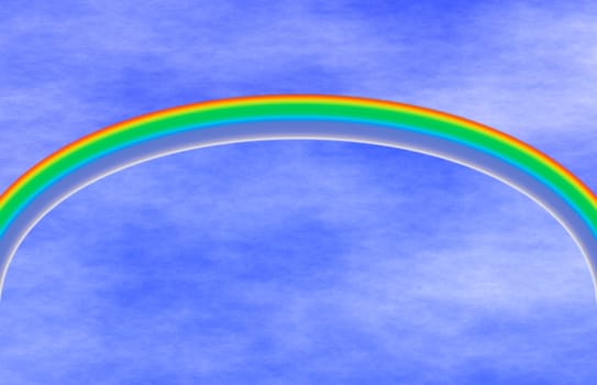 Ilustration of a rainbow design against a blue sky with white clouds for multi-purpose designs

