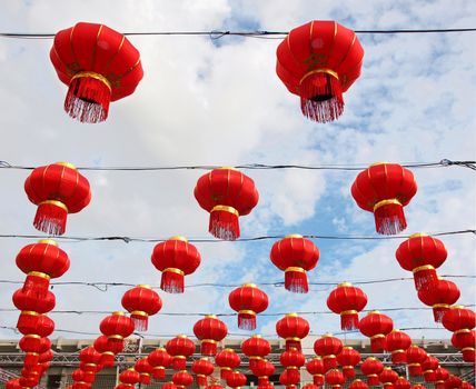 Traditional Chinese lanterns at an outdoor festivity