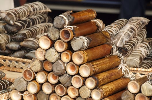 Rice is cooked in bamboo tubes, a native Taiwan specialty

