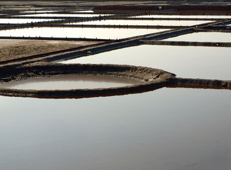 Round and rectangular salt paddies in southern Taiwan for sea salt production

