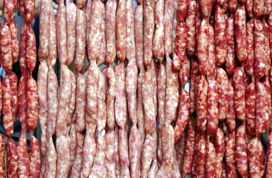 Handmade sausages at a local outdoor butcher