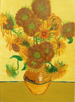 An imitation of Van Goghs Sunflowers painted in acrylics
