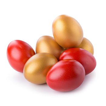 Golden Egg and Red Egg isolated on a white background.