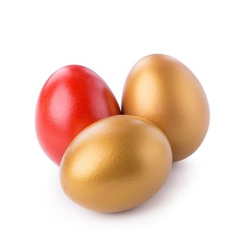 Golden Egg and Red Egg isolated on a white background.