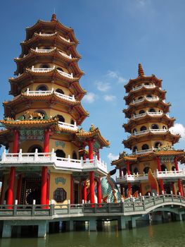 Tiger and Dragon Pagodas at the Lotus Lake in Kaohsiung
