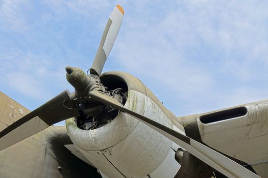 Partial view of a vintage World War Two transport airplane
