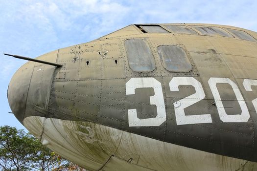 Frontal view of a vintage World War Two transport airplane