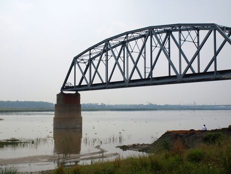 Remnant of the old iron truss bridge across the Gaoping River in Taiwan