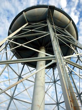 A vintage water tower made from steel in Kaohsiung city