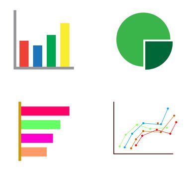 Business data market elements dot bar pie charts diagrams and graphs flat icons set isolated