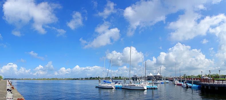 Beautiful panorama of a small yacht harbor in southern Taiwan
