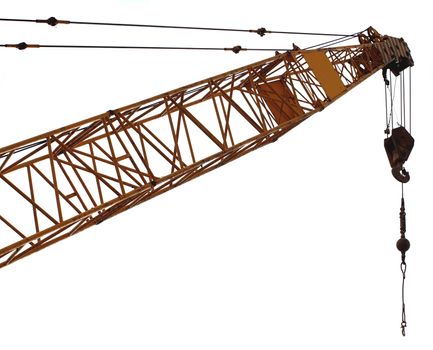 A close view of the top end of a crane
