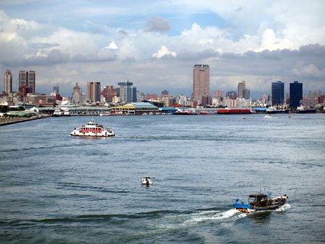 The skyline of Kaohsiung City with seen from the harbor
