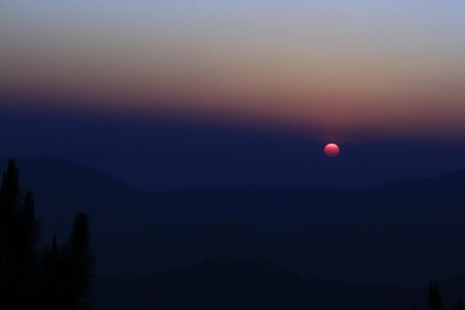 Sunrise over mountain morning peaks