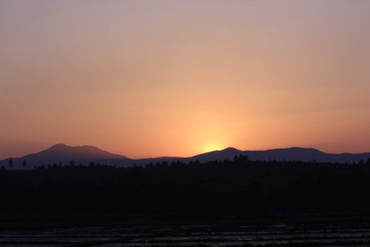 Sunrise over mountain morning peaks