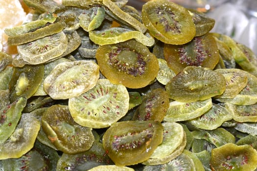 Dried kiwi fruit sugar coated background