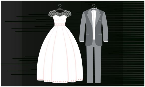 mock up illustration of couple wedding dress on abstract dark background