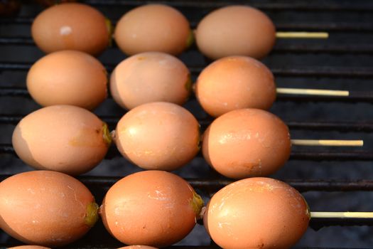 grill eggs at market, Street food at thailand