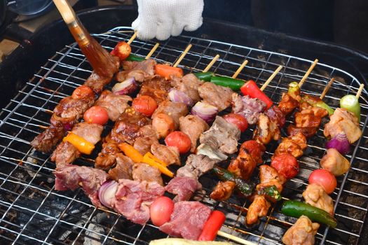 Barbecue on hot charcoal