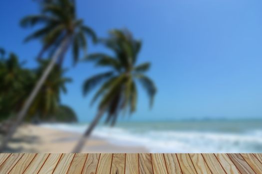 Beautiful beach and old wooden  with palm tree