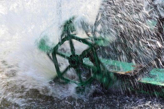 Aerator turbine wheel fill oxygen into water in fish farm