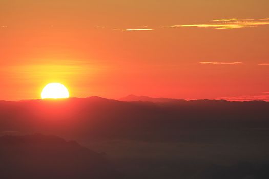 Sunrise over mountain morning peaks