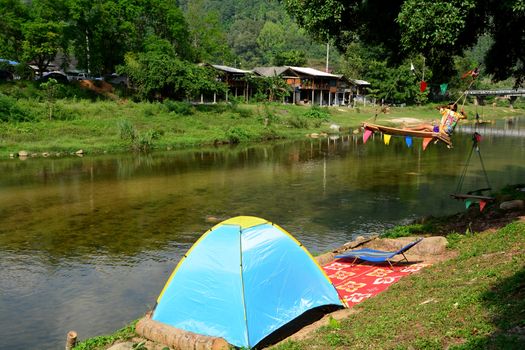 Tourist tent in camp in watercourse