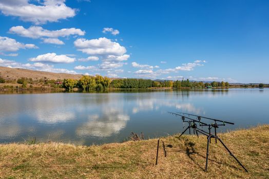 Fishing adventures, carp fishing. Is fishing with carpfishing technique. Camping on the shore of the lake.