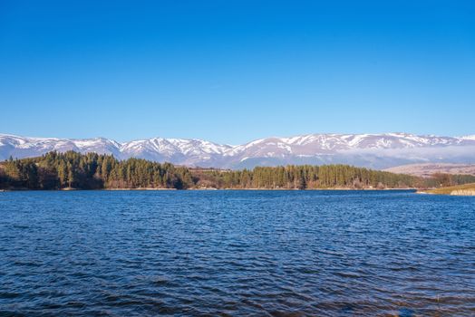 Environment of the dam, reservoir or barrage Dushantsi at river Topolnitsa, Central Balkan mountain, Stara Planina, Bulgaria.