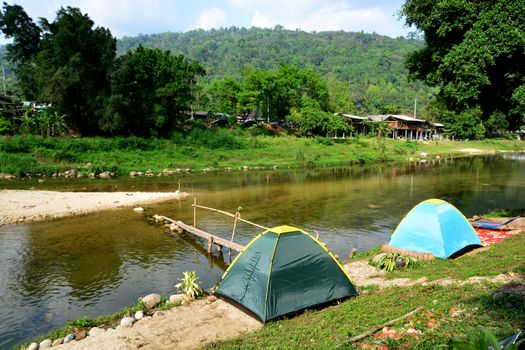 Tourist tent in camp in watercourse