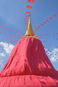 Golden Mount Temple Fair, Golden Mount Temple with red cloth in Bangkok  (Wat Sraket, Thailand)