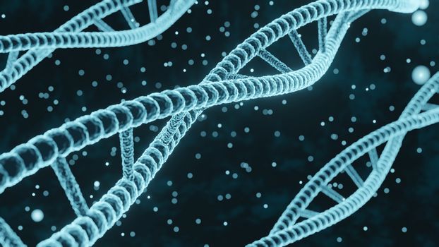 DNA molecules blue 3d render abstract background