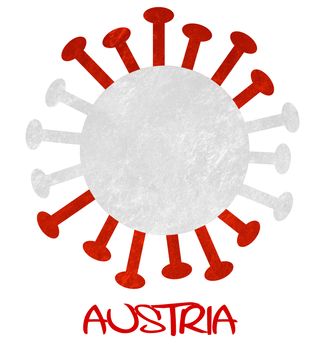 The Austrian national flag with corona virus or bacteria - Isolated on white