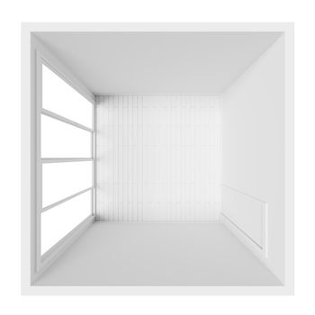 empty white room interior design top view 3d rendering