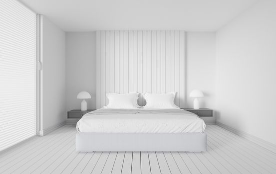 white bedroom interior design 3d render background, scandinavian modern style