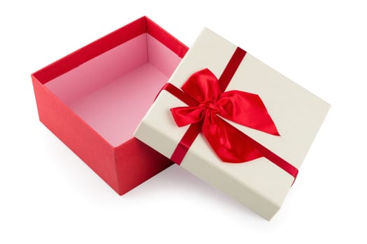 Gift boxes with ribbon bow isolated on a white background.