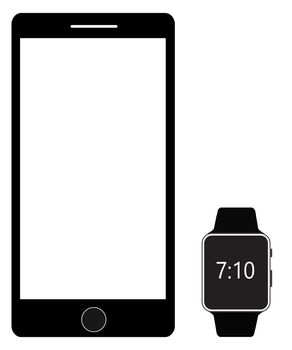 Smartphone and Digital Smart watch icon on white background. flat style. Smartphone and Digital Smart watch icon for your web site design, logo, app, UI. Smartphone and Digital Smart watch symbol. 
