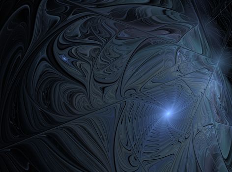 An abstract computer generated modern fractal design on dark background. Abstract fractal color texture. Digital art. Abstract Form & Colors. Sophisticated spiral winter pattern. Abstract background with soft shade with oil color techniques.